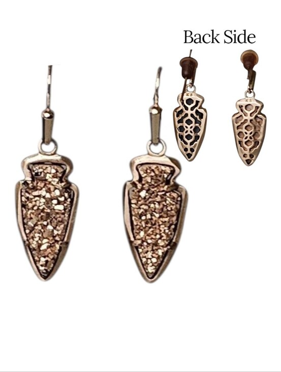 Kendra Scott Jewelry - Kendra Scott Rose Gold Arrowhead Drop Earrings Drusy Front and Filigree Back